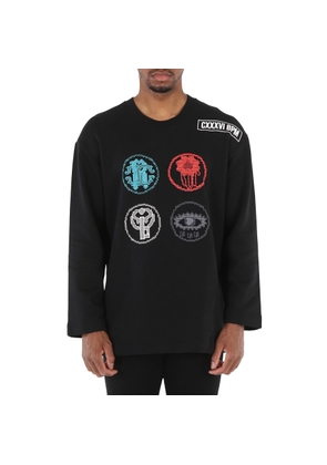 Roberto Cavalli Mens Black Embroidered Lucky Symbols Sweatshirt