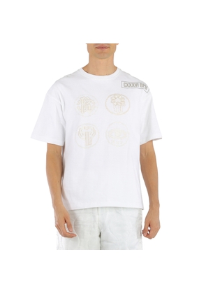 Roberto Cavalli Mens Optical White Embroidered Lucky Symbols T-shirt