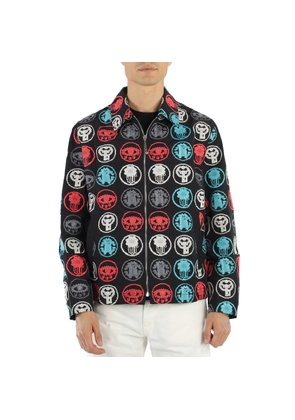 Roberto Cavalli Mens Black / Multicolor Embroidered Lucky Coin Shirt Jacket