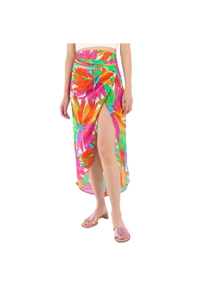 Ronny Kobo Floral Jungle Kit Floral Gathered Silk Jacquard Skirt