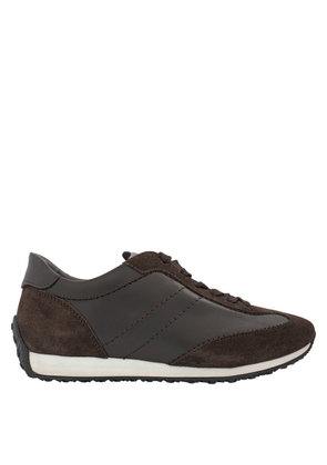 Tods Mens Dark Brown Suede And Leather Lace-Up Sneakers
