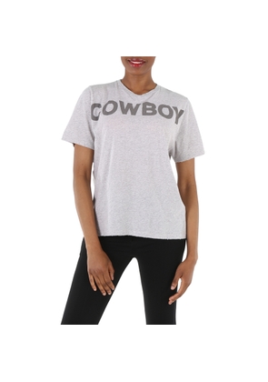 Filles A Papa Ladies Grey Distressed Cowboy Print T-Shirt