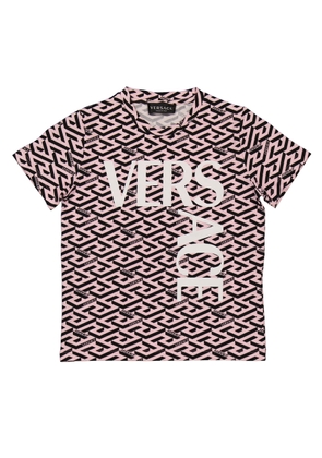 Young Versace Girls La Greca Logo Print Cotton T-Shirt