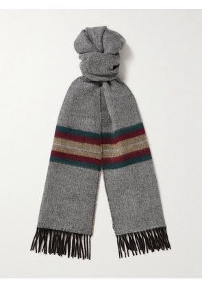 Johnstons of Elgin - Reversible Fringed Striped Cashmere and Wool-Blend Scarf - Men - Gray