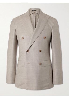 Brioni - Double-Breasted Wool and Silk-Blend Twill Suit Jacket - Men - Neutrals - IT 46