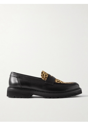 VINNY's - Richee Leopard-Print Calf Hair-Trimmed Leather Penny Loafers - Men - Black - EU 41