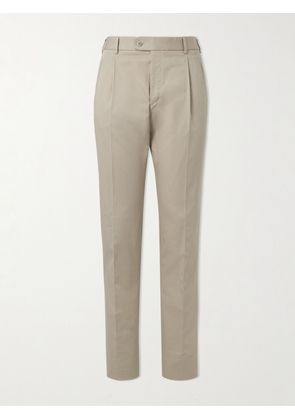 Brioni - Sheba Slim-Fit Straight-Leg Pleated Cotton-Twill Trousers - Men - Neutrals - IT 46