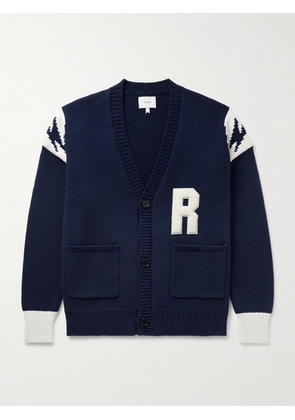Rhude - Logo-Appliquéd Intarsia-Knit Cotton Cardigan - Men - Blue - S