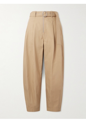 Jil Sander - Belted Tapered Pleated Cotton-Canvas Trousers - Men - Neutrals - IT 46