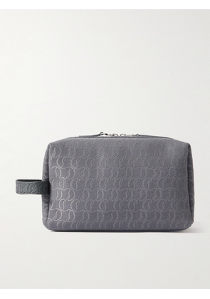 Christian Louboutin - Zip n Flap Leather-Trimmed Logo-Jacquard Canvas Pouch - Men - Gray
