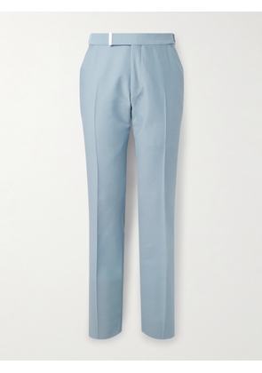 TOM FORD - Slim-Fit Tapered Belted Wool and Silk-Blend Twill Trousers - Men - Blue - IT 46