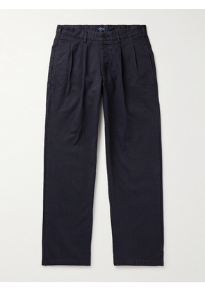 Noah - Straight-Leg Pleated Herringbone Cotton Trousers - Men - Blue - UK/US 28