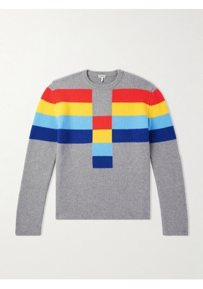 LOEWE - Striped Ribbed Wool Sweater - Men - Gray - XS