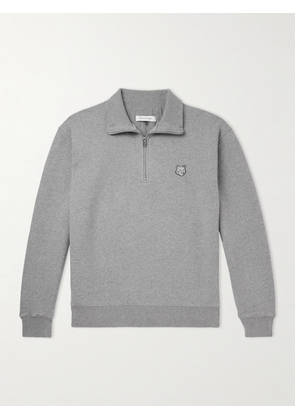 Maison Kitsuné - Logo-Appliquéd Cotton-Jersey Half-Zip Sweatshirt - Men - Gray - XS