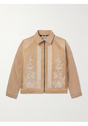 Kartik Research - Embellished Distressed Upcycled Cotton-Canvas Jacket - Men - Brown - S