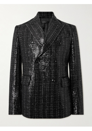 AMIRI - Double-Breasted Checked Sequinned Bouclé Blazer - Men - Black - IT 46