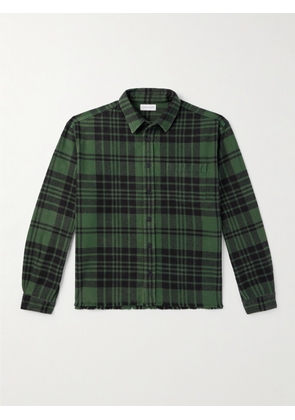 John Elliott - Hemi Frayed Checked Cotton-Flannel Shirt - Men - Green - S