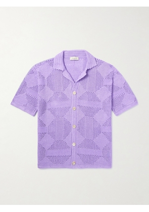 PIACENZA 1733 - Camp-Collar Crocheted Linen and Cotton-Blend Shirt - Men - Purple - IT 46
