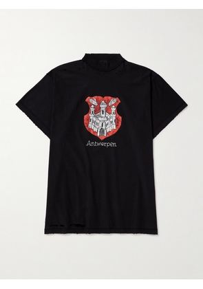 Balenciaga - Antwerpen Inside Out Oversized Distressed Printed Cotton-Jersey T-Shirt - Men - Black - 1