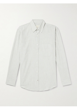 Purdey - Button-Down Collar Striped Cotton and Linen-Blend Shirt - Men - Green - UK/US 15