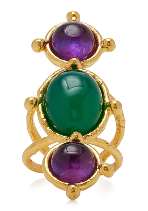 Sylvia Toledano - 22K Gold-Plated Malachite and Amethyst Cleo Ring  - Green - OS - Moda Operandi - Gifts For Her