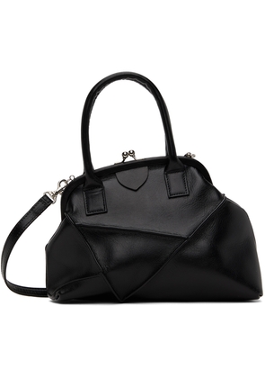 Y's Black Semi-Gloss Leather Polyhedral Bag