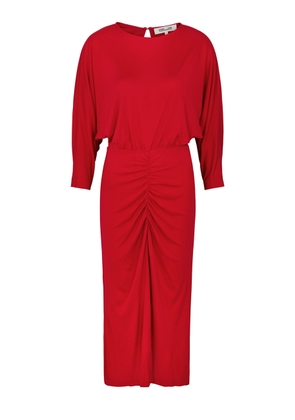 Diane Von Furstenberg Chrisey Ruched Jersey Midi Dress - Red - L (UK14 / L)