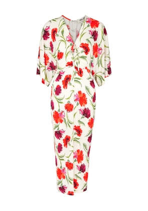 Diane Von Furstenberg Valerie Floral-print Jersey Midi Dress - White And Red - M (UK12 / M)