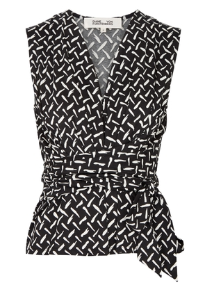 Diane Von Furstenberg Rachael Printed Jersey Wrap top - Black - L (UK14 / L)