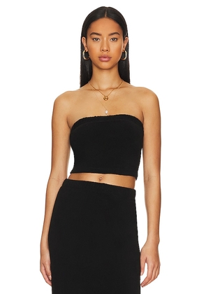 MONROW Terry Cloth Tube Top in Black. Size L, S.