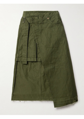 Sacai - Asymmetric Pleated Denim Wrap Skirt - Green - 1,2,3,4