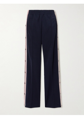 Golden Goose - Button-detailed Webbing-trimmed Jersey Wide-leg Track Pants - Blue - xx small,x small,small,medium,large