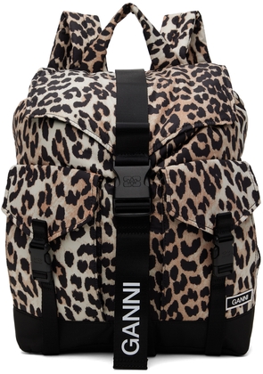 GANNI Black & Beige Leopard Tech Backpack