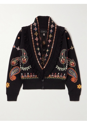 Alanui - Inner Energy Fringed Embroidered Embellished Wool Cardigan - Black - x small,small,medium,large