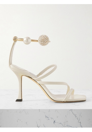 Jimmy Choo - Ottilia 90 Crystal And Faux Pearl-embellished Leather Sandals - White - IT36,IT36.5,IT37,IT37.5,IT38,IT38.5,IT39,IT39.5,IT40,IT40.5,IT41,IT41.5,IT42