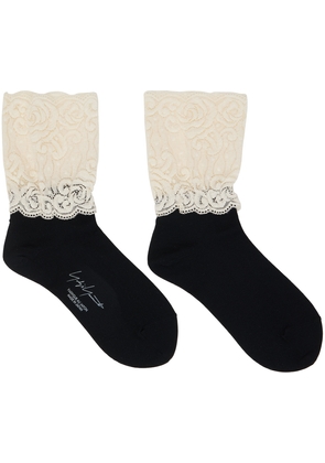YOHJI YAMAMOTO Black & Off-White Short Lace Socks