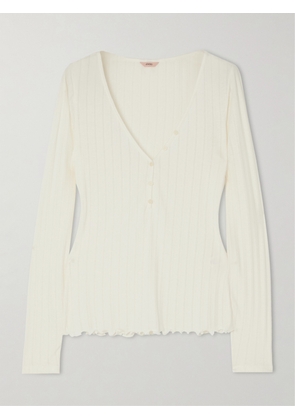 Eberjey - Ribbed Pointelle-knit Pima Cotton And Tencel™ Modal-blend Henley Pajama Shirt - White - x small,small,medium,large,x large