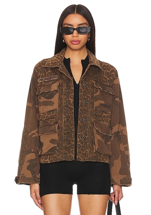 ALLSAINTS Finch Leppo Mix Jacket in Brown. Size 2, 4, 6, 8.