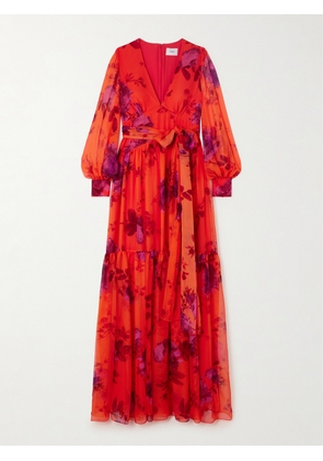 Erdem - Belted Floral-print Tiered Silk-chiffon Maxi Dress - UK 6,UK 8,UK 10,UK 12,UK 14,UK 16,UK 18,UK 20