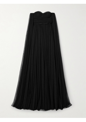 Giambattista Valli - Cape-effect Strapless Bow-embellished Cotton-tulle Bustier Gown - Black - IT36,IT38,IT40,IT42