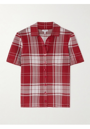 Loewe - Cropped Checked Silk-blend Jacquard Polo Shirt - Red - x small,small,medium,large