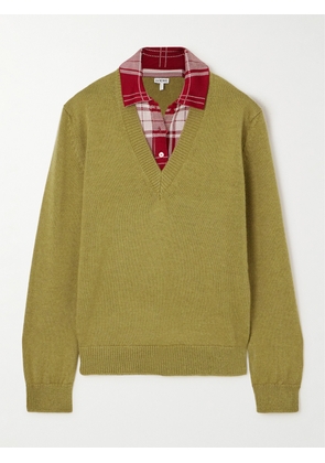 Loewe - Paneled Checked Silk Blend-trimmed Knitted Sweater - Green - x small,small,medium,large