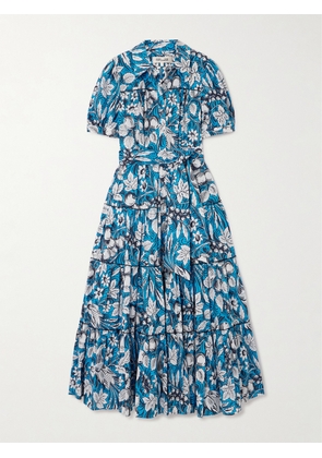 Diane von Furstenberg - Queena Tiered Floral-print Cotton-blend Midi Shirt Dress - Blue - x small,small,medium,large,x large