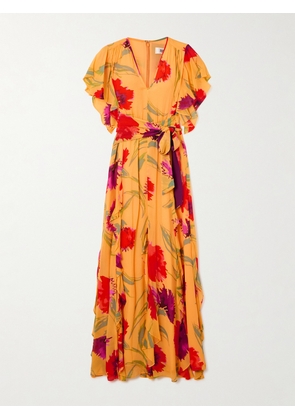 Diane von Furstenberg - Bleuet Ruffled Floral-print Crepe De Chine Midi Dress - Multi - xx small,x small,small,medium,large,x large