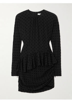 Alessandra Rich - Polka-dot Flocked Silk-georgette Mini Dress - Black - IT36,IT38,IT40,IT42,IT44