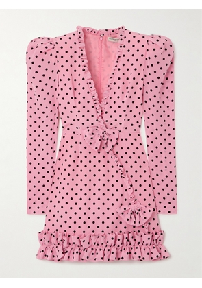 Alessandra Rich - Bow-embellished Ruffled Polka-dot Silk-crepe Mini Dress - Pink - IT36,IT38,IT40,IT42,IT44