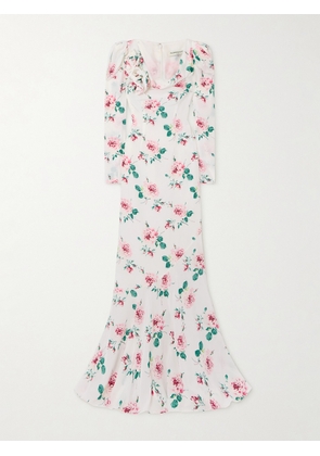 Alessandra Rich - Ruffled Floral-print Silk-crepe De Chine Gown - White - IT36,IT38,IT40,IT42