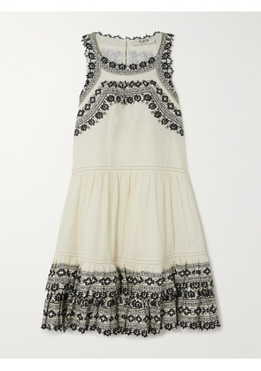 Sea - Amina Printed Tiered Embroidered Swiss-dot Cotton Mini Dress - Cream - xx small,x small,small,medium,large,x large