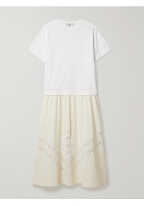 Sea - Ainsley Cotton-jersey And Broderie Anglaise-trimmed Crinkled-shell Midi Dress - Cream - xx small,x small,small,medium,large,x large