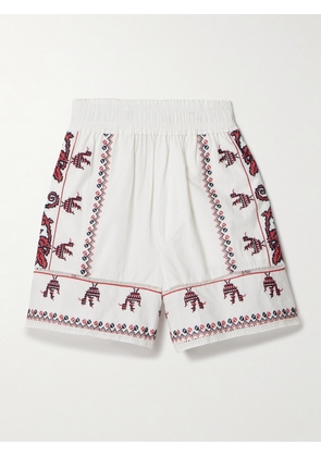 Sea - Beena Crochet-trimmed Embroidered Cotton-poplin Shorts - White - xx small,x small,small,medium,large,x large